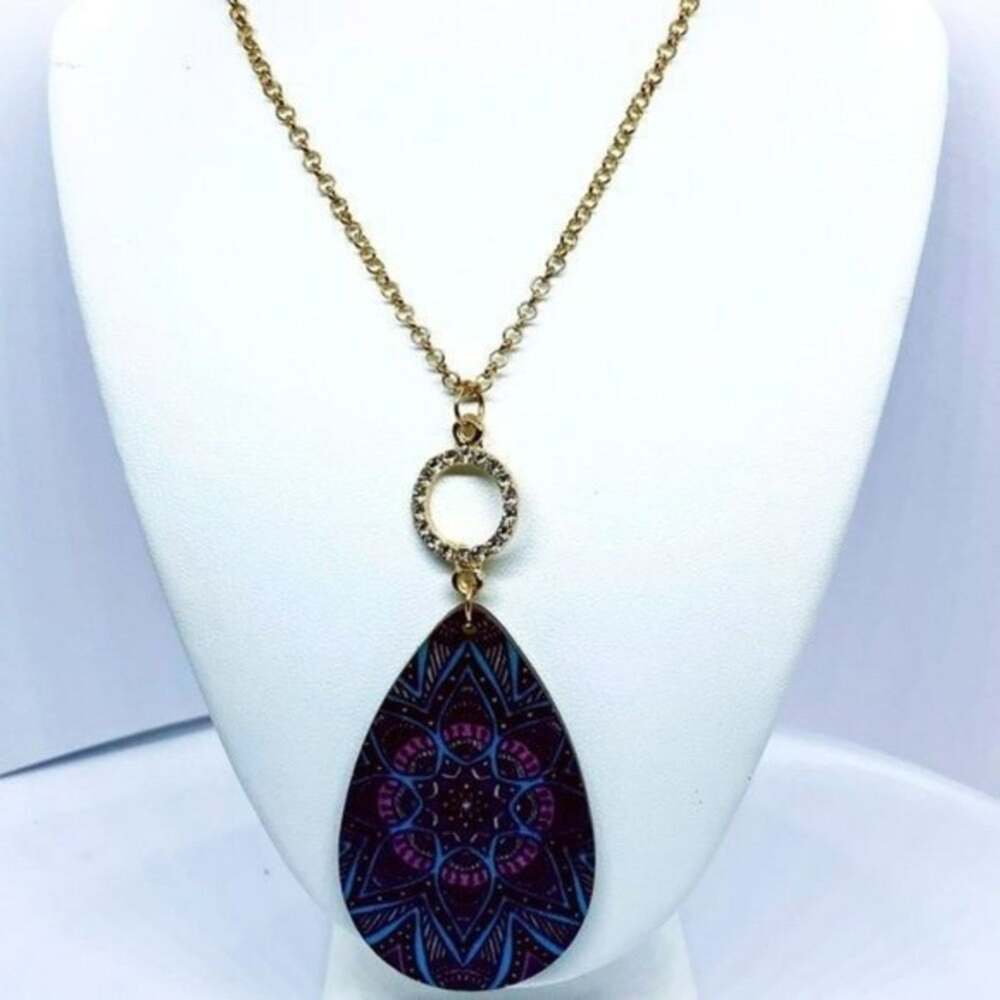 Gold-Tone Rhinestone Hand  Painted Wood Necklace